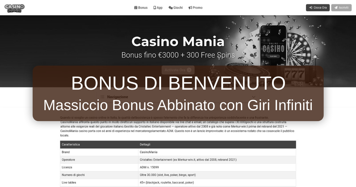 Mania Casino welcome bonus